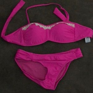 Hot pink ruffle bikini